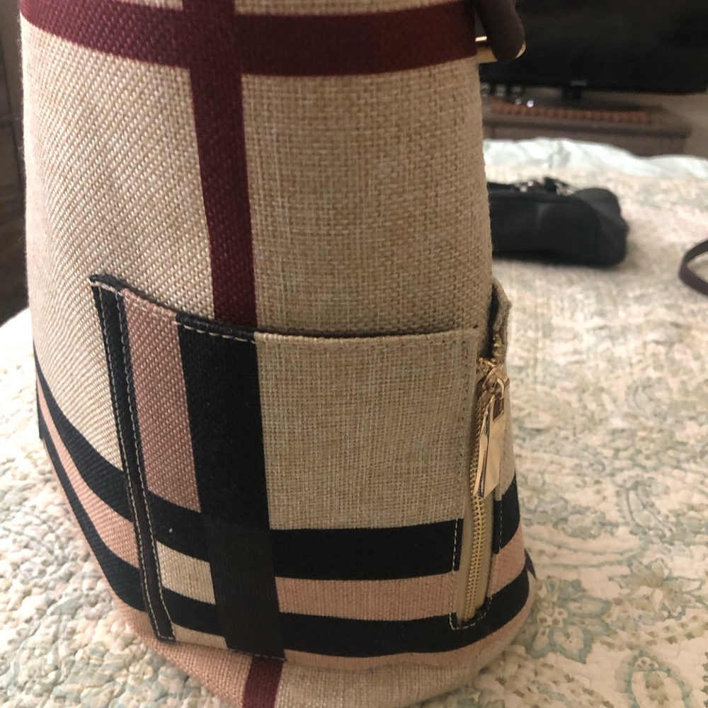 Checked Canvas Tote Bag in Beige and Black - Designer Style